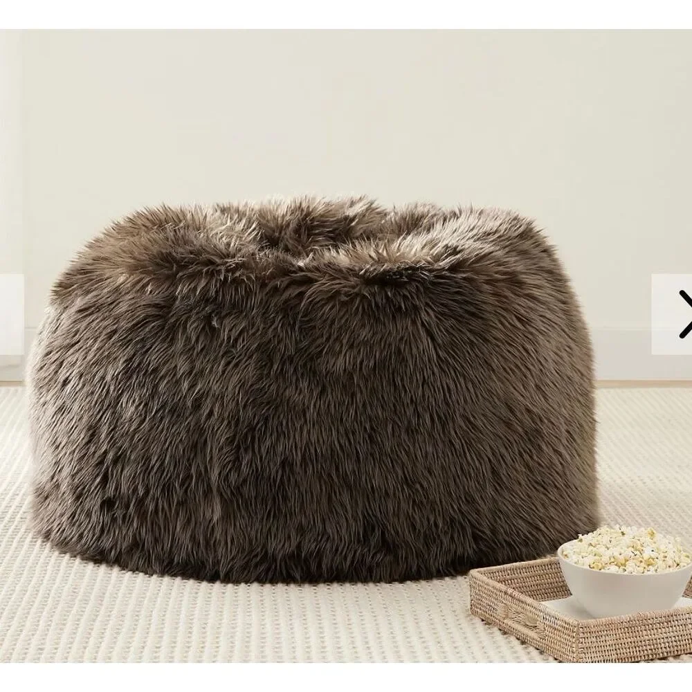 Pottery Barn Brown Faux Fur Round Pouf Ottoman Cover